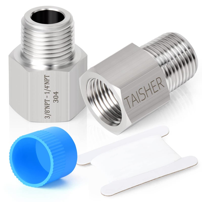 TAISHER 2PCS Forging of 304 Stainless Steel Fitting, Reducer Adapter, 1/4-Inch Male Pipe x 3/8-Inch Female Pipe - Image 1